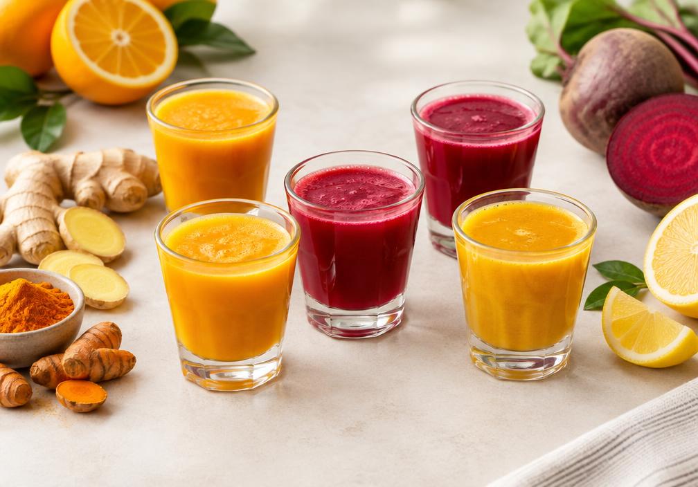 Shots matutinos de cúrcuma y betabel